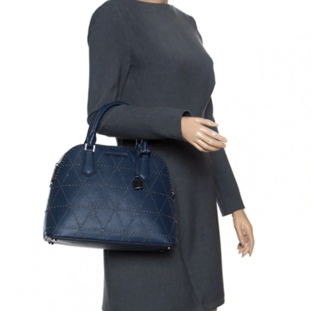 Michael Kors Navy Blue Adele Studded Women's Shoulder‎ Bag with Lock Charm - Picture 4 of 15